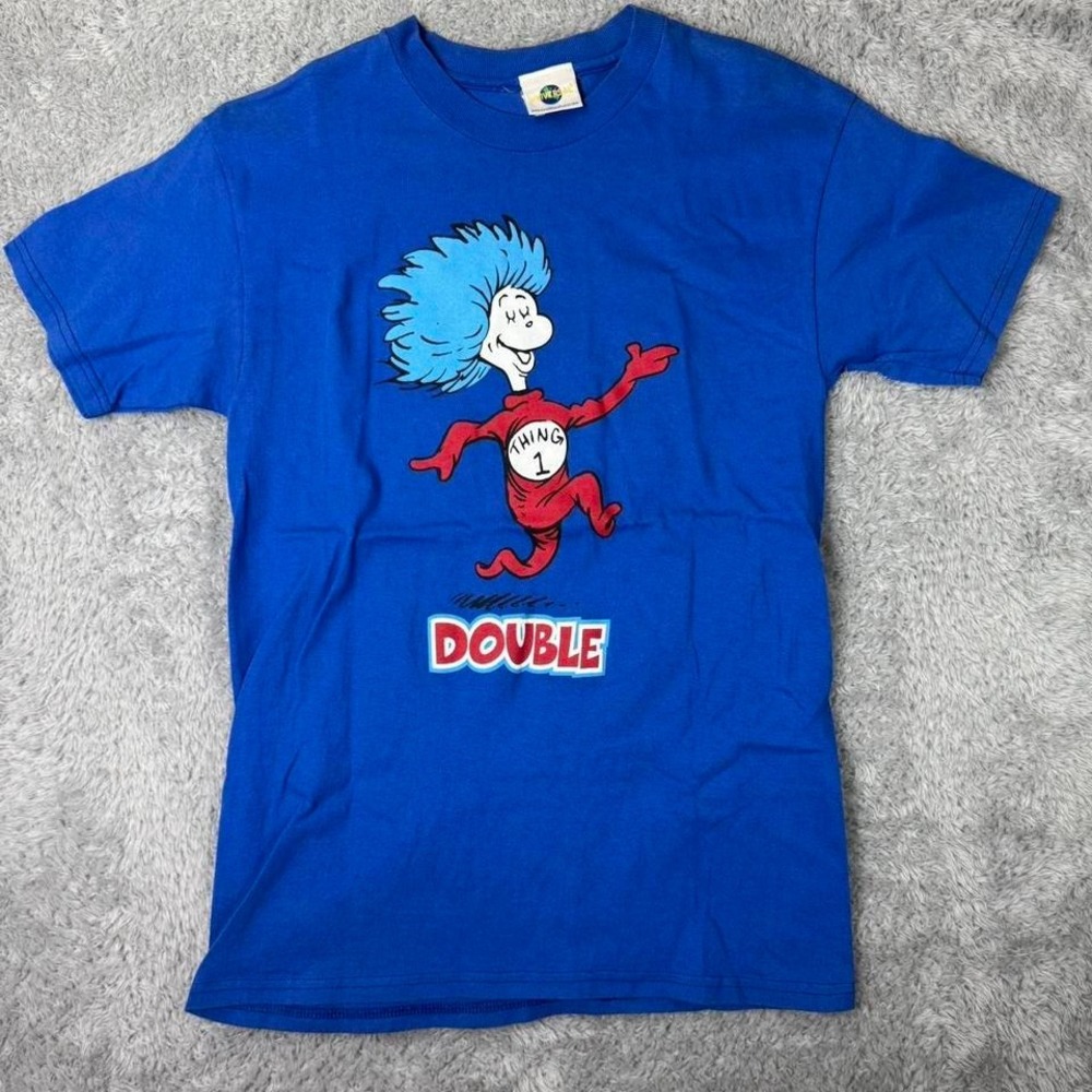 Universal Studios blue Dr. Seuss Thing 1 and Thing 2 cotton t-shirt